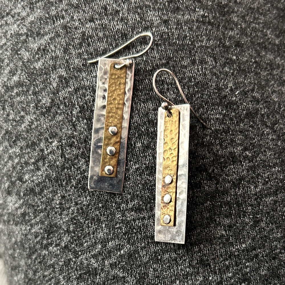 Elegant 925 Silver and brass Dangle Earrings